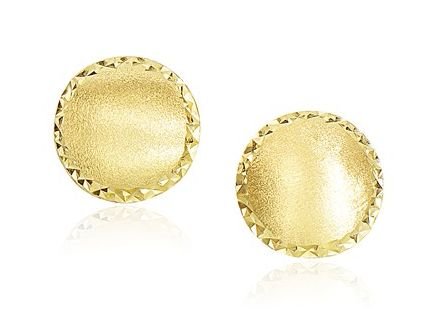 Image 1 of 14K Yellow Gold Diamond Cut Edge Satin Finish Round Small Stud Earrings 