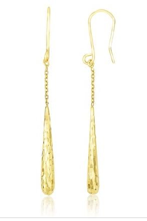 Image 1 of 14K Yellow Gold Diamond Cut Long Teardrop Earrings 