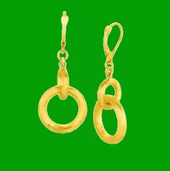 14K Yellow Gold Double Interlinked Graduated Circle Drop Earrings 