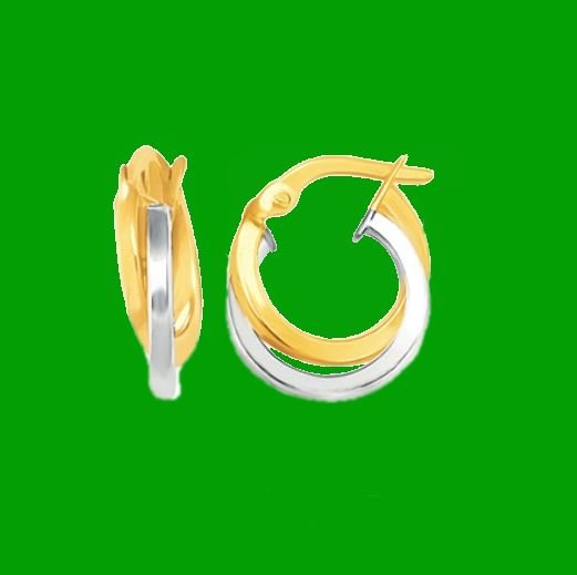 Image 0 of 14K Two Tone Gold Double Interlinked Polished Tangled Hoop Earrings 