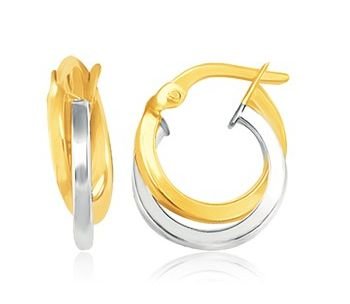 Image 1 of 14K Two Tone Gold Double Interlinked Polished Tangled Hoop Earrings 
