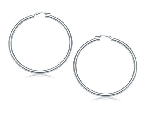 Image 1 of 14K White Gold Slender 50mm Extra Large Circle Hoop Earrings 