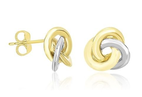 Image 1 of 14K Two Tone Gold Interlinked Polished Open Circles Stud Earrings 