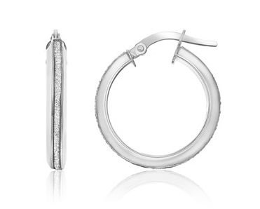 Image 1 of 14K White Gold Glitter Accent Circle Hoop Earrings 