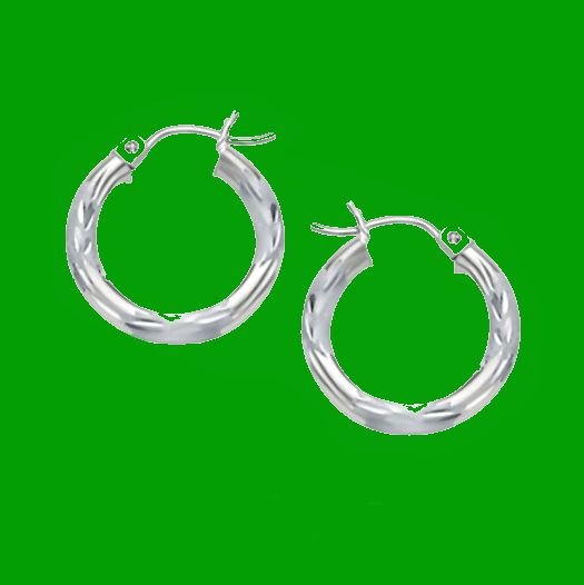 Image 0 of 14K White Gold Diamond Cut 19mm Circle Hoop Earrings 