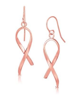 Image 1 of 14K Rose Gold Ribbon Motif Crossed Drop Earrings