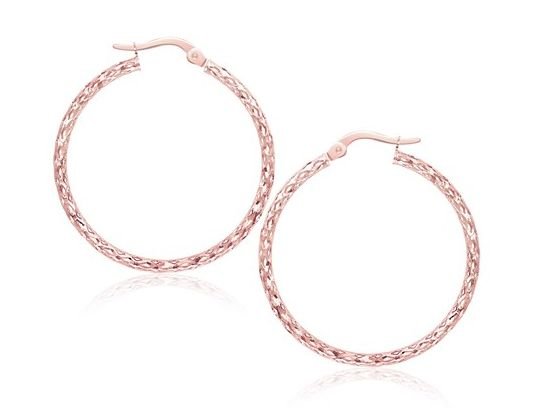 Image 1 of 14K Rose Gold Textured Large Circle Hoop Earrings 