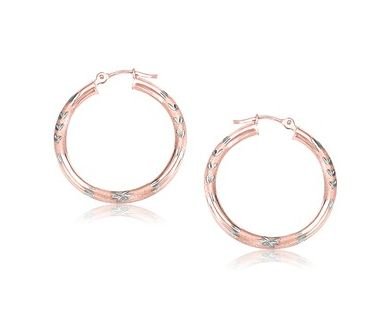 Image 1 of 14K Rose Gold Diamond Cut 25mm Circle Hoop Earrings 