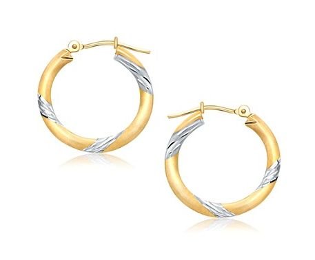 Image 1 of 14K Two Tone Gold Classic 20mm Circle Snap Lock Hoop Earrings 