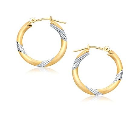 Image 1 of 14K Two Tone Gold Classic 20mm Circle Snap Lock Hoop Earrings 
