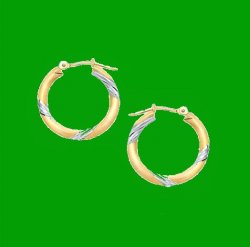 14K Two Tone Gold Classic 20mm Circle Snap Lock Hoop Earrings 