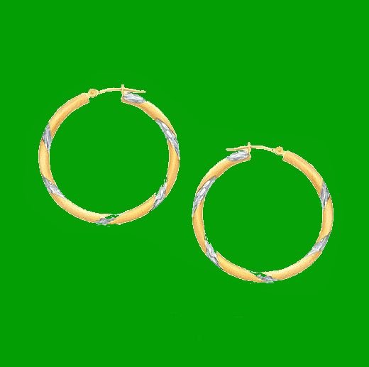 Image 0 of 14K Two Tone Gold Classic 30mm Circle Hoop Earrings 