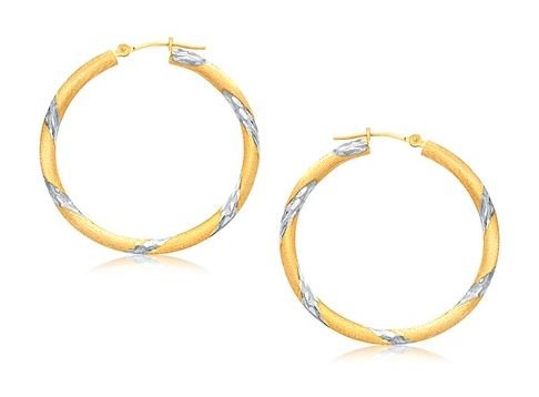 Image 1 of 14K Two Tone Gold Classic 30mm Circle Hoop Earrings 