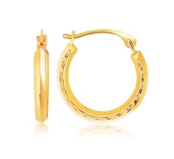 Image 1 of 14K Yellow Gold Classic Textured Circle Hoop Earrings 