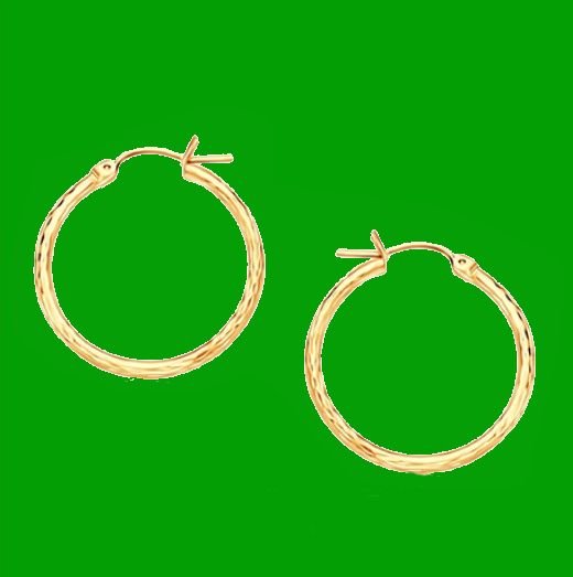 Image 0 of 14K Yellow Gold Diamond Cut 15mm Circle Hoop Earrings  