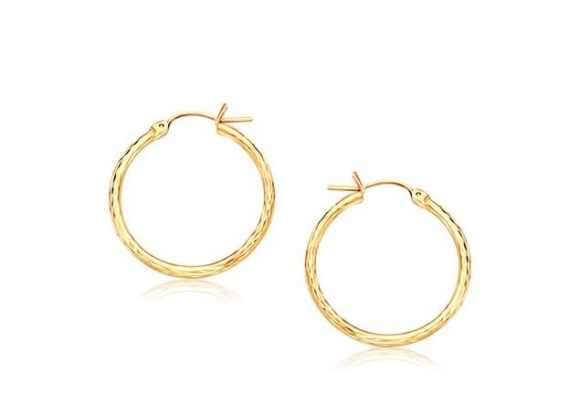 Image 1 of 14K Yellow Gold Diamond Cut 15mm Circle Hoop Earrings  