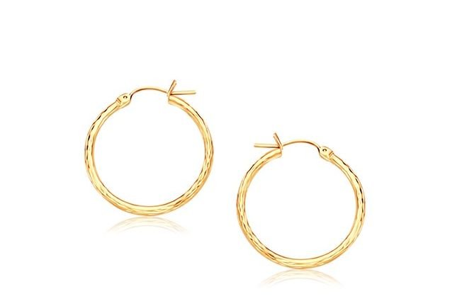 Image 1 of 14K Yellow Gold Diamond Cut 15mm Circle Hoop Earrings  