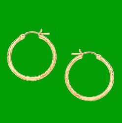 14K Yellow Gold Diamond Cut 15mm Circle Hoop Earrings  
