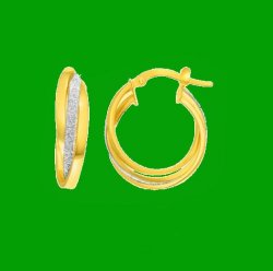14K Two Tone Gold Glitter Twisted Circle Hoop Earrings 