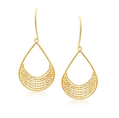 Image 1 of 14K Yellow Gold Bead Layered Chains Open Teardrop Earrings