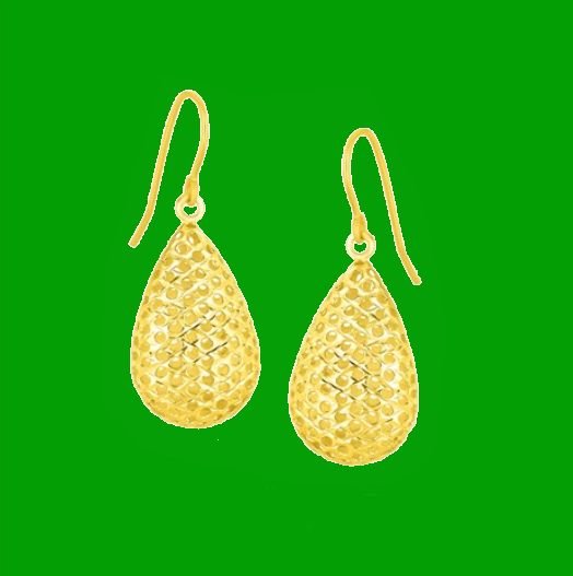 Image 0 of 14K Yellow Gold Honeycomb Mesh Pear French Wire Earrings 
