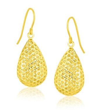 Image 1 of 14K Yellow Gold Honeycomb Mesh Pear French Wire Earrings 