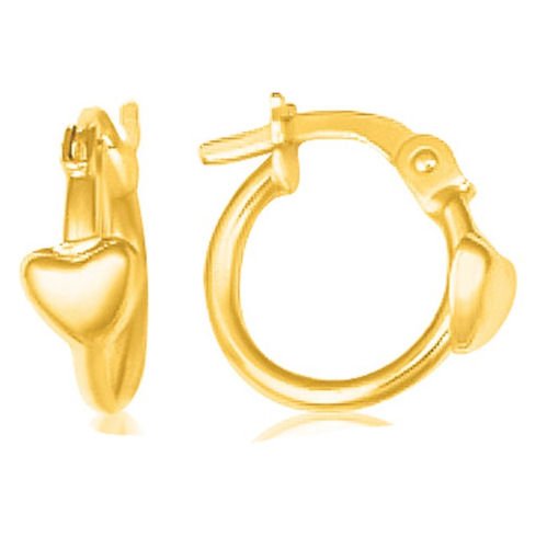 Image 1 of 14K Yellow Gold Heart Accent Round Childrens Hoop Earrings 