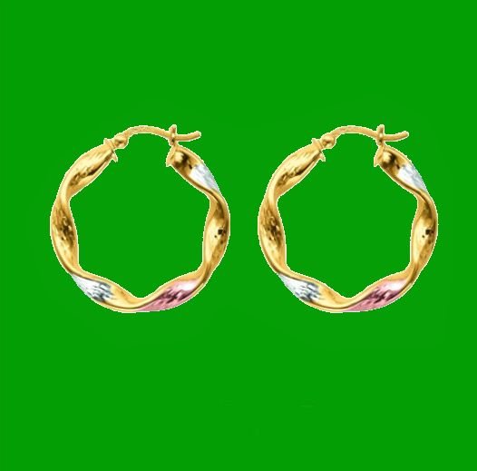 Image 0 of 14K Tri-Colour Gold Twist Detail Circular Hoop Earrings 