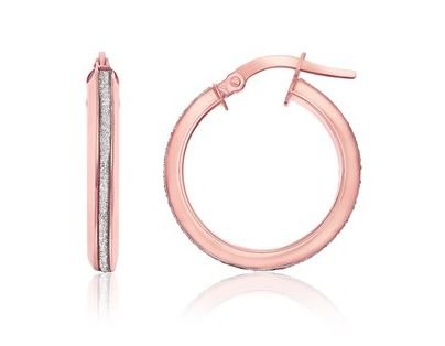 Image 1 of 14K Rose Gold Glitter Accent Circle Hoop Earrings 