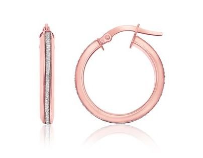 Image 1 of 14K Rose Gold Glitter Accent Circle Hoop Earrings 