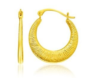 Image 1 of 14K Yellow Gold Textured Graduated Hoop Earrings 