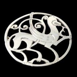 Quendale Beast Design Round Large Sterling Silver Brooch