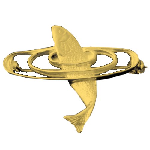 Image 1 of Leaping Salmon Fish Design Medium 9K Yellow Gold Brooch