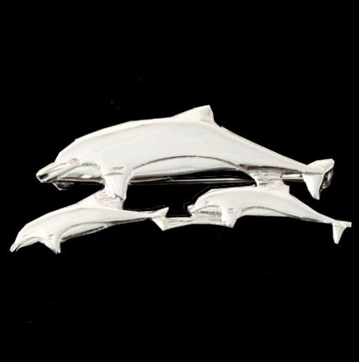Image 0 of Swimming Dolphin Family Design Large Sterling Silver Brooch