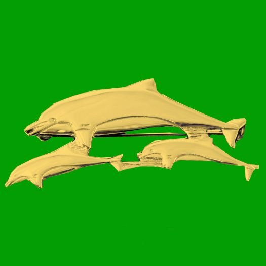 Image 0 of Swimming Dolphin Family Design Large 9K Yellow Gold Brooch