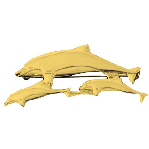 Image 1 of Swimming Dolphin Family Design Large 9K Yellow Gold Brooch