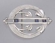 Image 1 of Art Nouveau Amethyst Round Sterling Silver Brooch