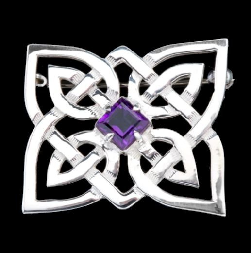 Image 0 of Celtic Knotwork Purple Amethyst Star Design Medium Sterling Silver Brooch