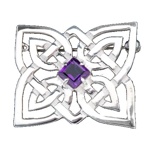 Image 1 of Celtic Knotwork Purple Amethyst Star Design Medium Sterling Silver Brooch
