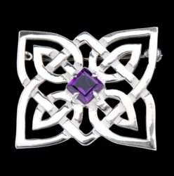 Celtic Knotwork Purple Amethyst Star Design Medium Sterling Silver Brooch