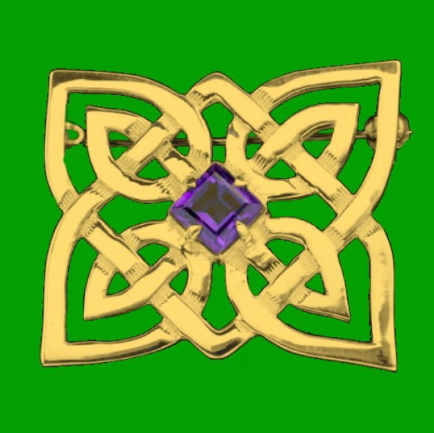 Image 0 of Celtic Knotwork Purple Amethyst Star Design Medium 9K Yellow Gold Brooch