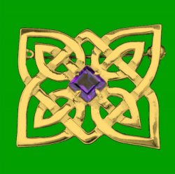 Celtic Knotwork Purple Amethyst Star Design Medium 9K Yellow Gold Brooch