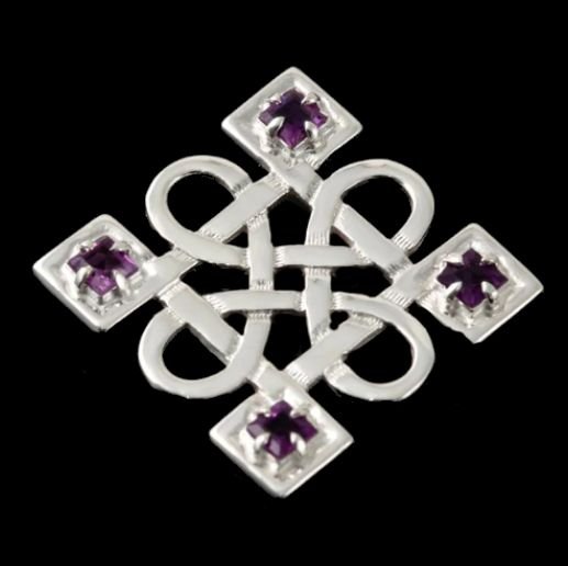 Image 0 of Celtic Knotwork Purple Amethyst Quartet Large Sterling Silver Brooch