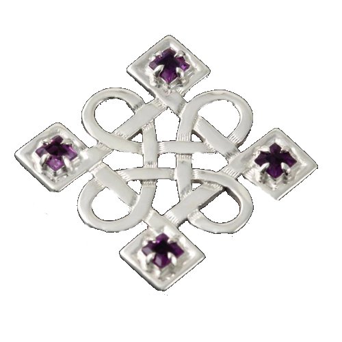 Image 1 of Celtic Knotwork Purple Amethyst Quartet Large Sterling Silver Brooch
