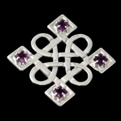 Celtic Knotwork Purple Amethyst Quartet Large Sterling Silver Brooch