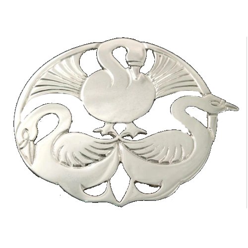 Image 1 of Three Nornes Swan Norse Mythology Round Medium Sterling Silver Brooch