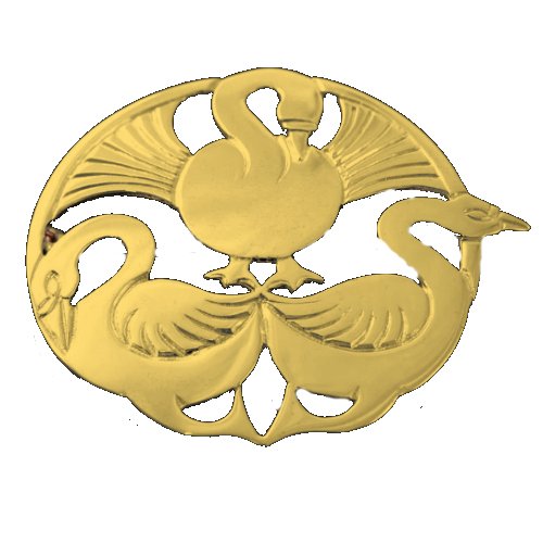 Image 1 of Three Nornes Swan Norse Mythology Round Medium 9K Yellow Gold Brooch
