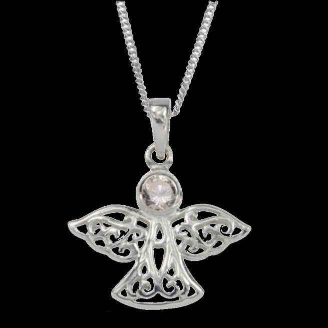 Image 0 of Birthstone Celtic Angel April Stone Sterling Silver Pendant