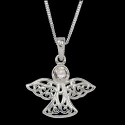 Birthstone Celtic Angel April Stone Sterling Silver Pendant