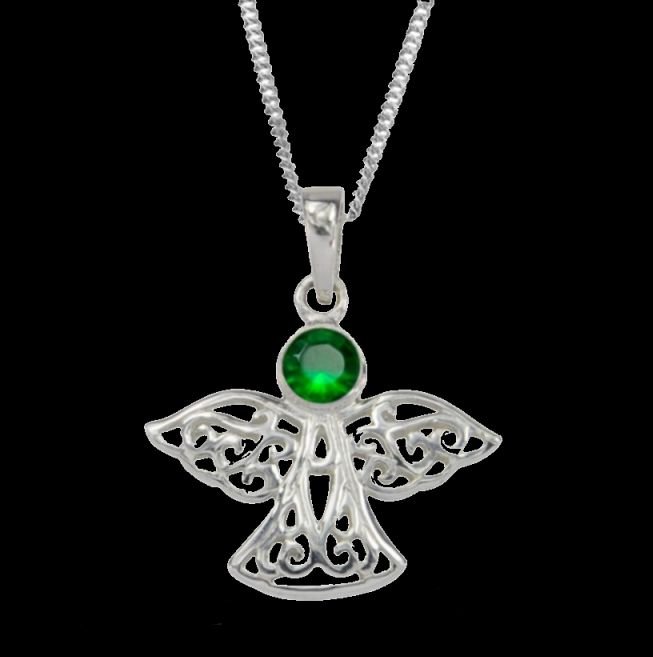 Image 0 of Birthstone Celtic Angel May Stone Sterling Silver Pendant